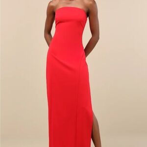 Lulus Famous Icon Red Strapless Column Maxi Dress M
